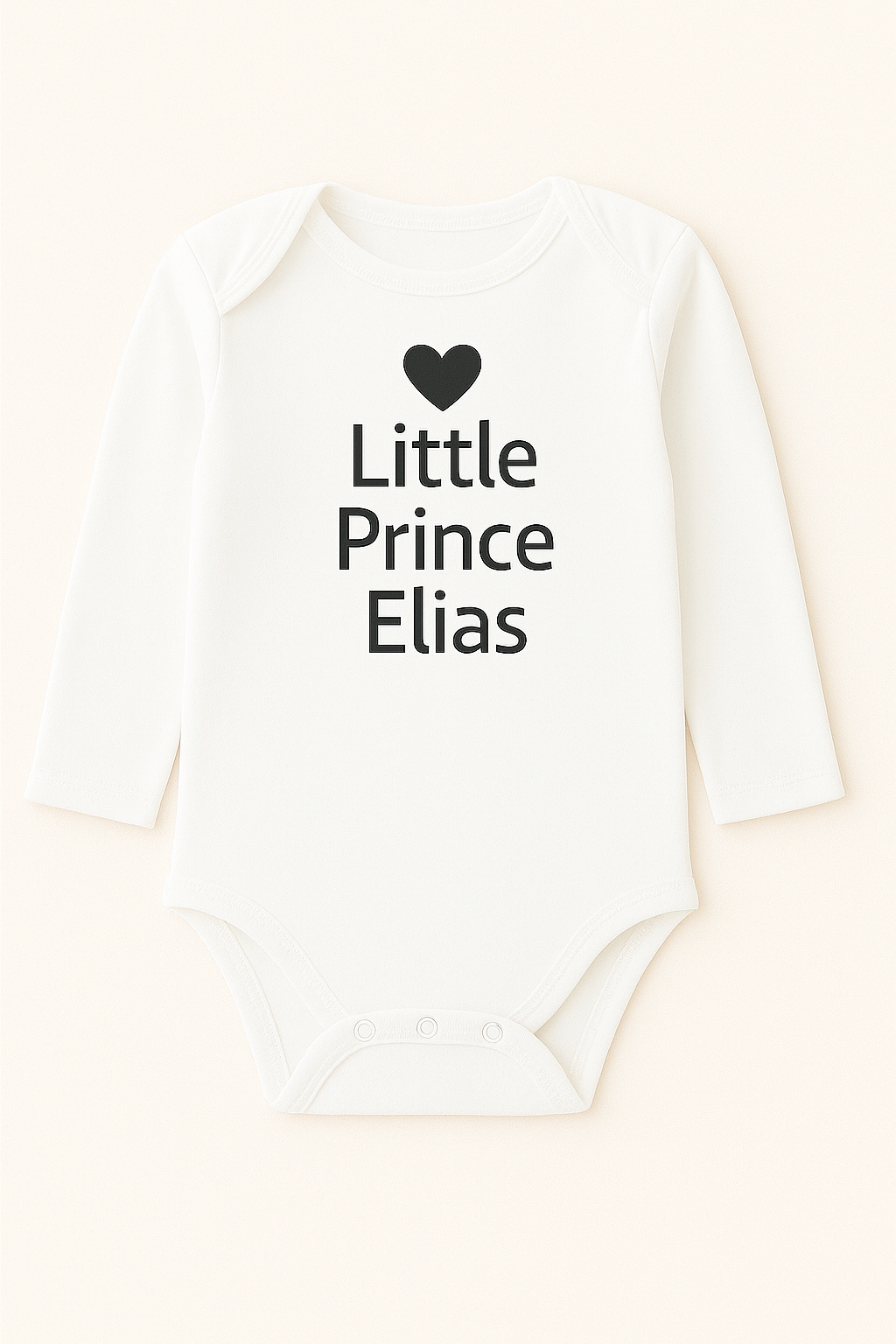 Langarm-Babybody mit Herzmotiv & Wunschtext (100% Baumwolle)
