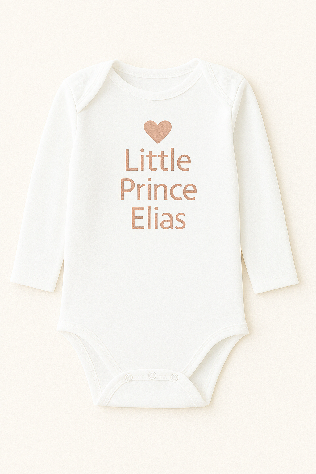 Langarm-Babybody mit Herzmotiv & Wunschtext (100% Baumwolle)
