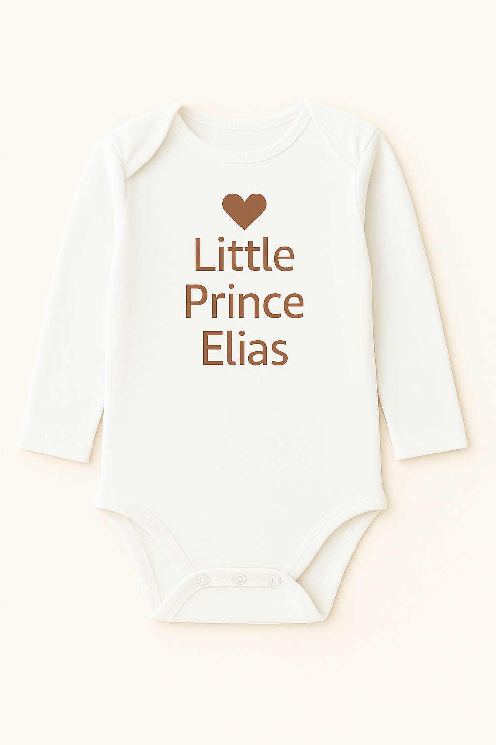 Langarm-Babybody mit Herzmotiv & Wunschtext (100% Baumwolle)