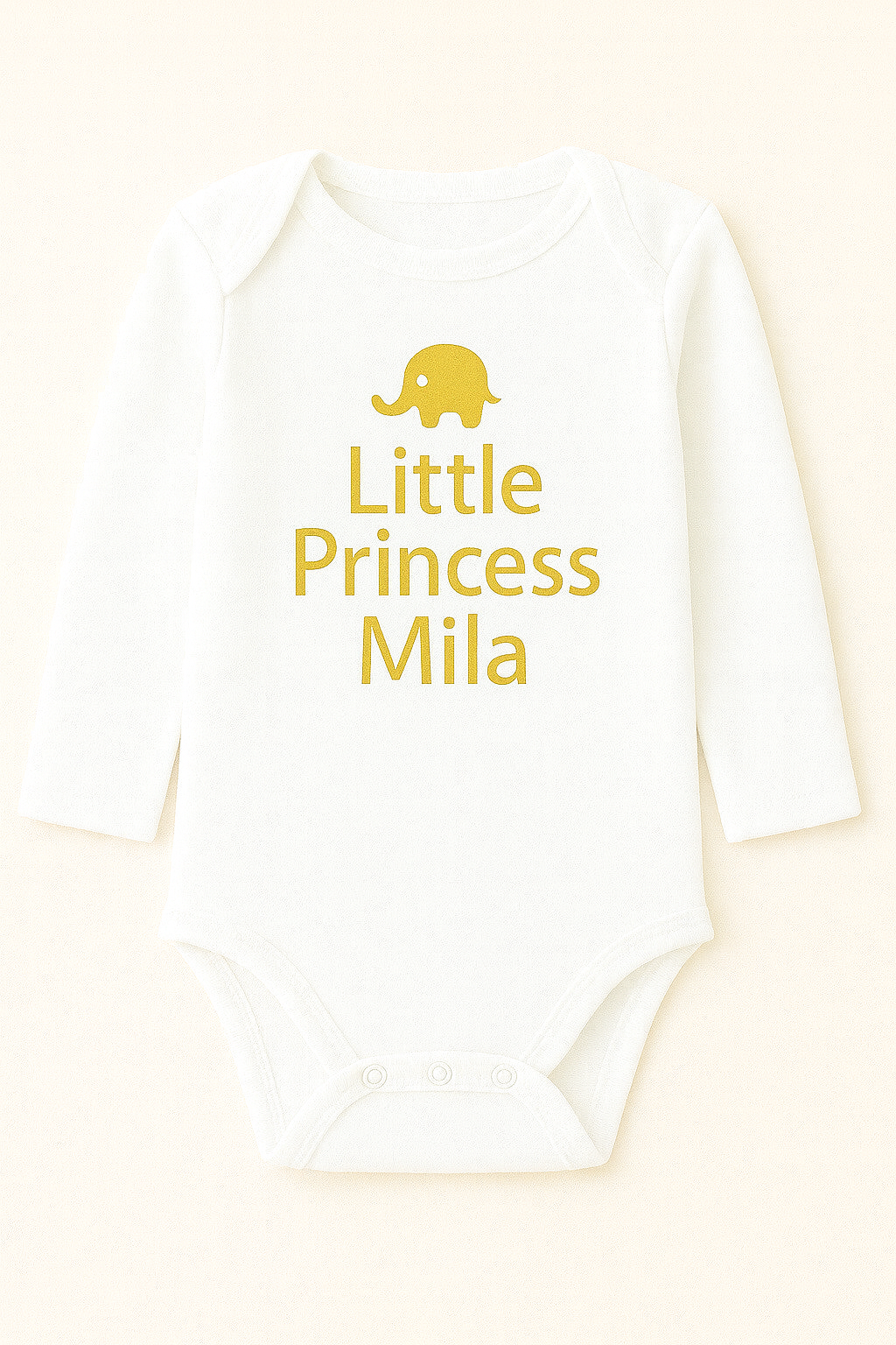 Langarm-Babybody mit Elefantenmotiv & Wunschtext (100% Baumwolle)