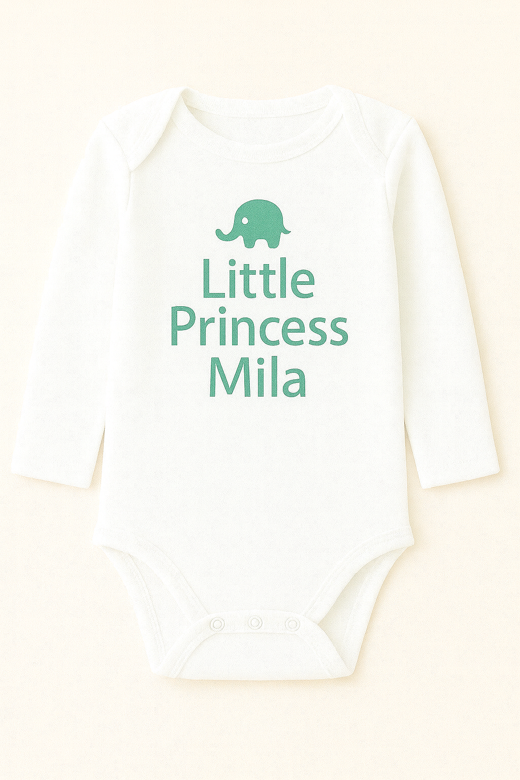 Langarm-Babybody mit Elefantenmotiv & Wunschtext (100% Baumwolle)