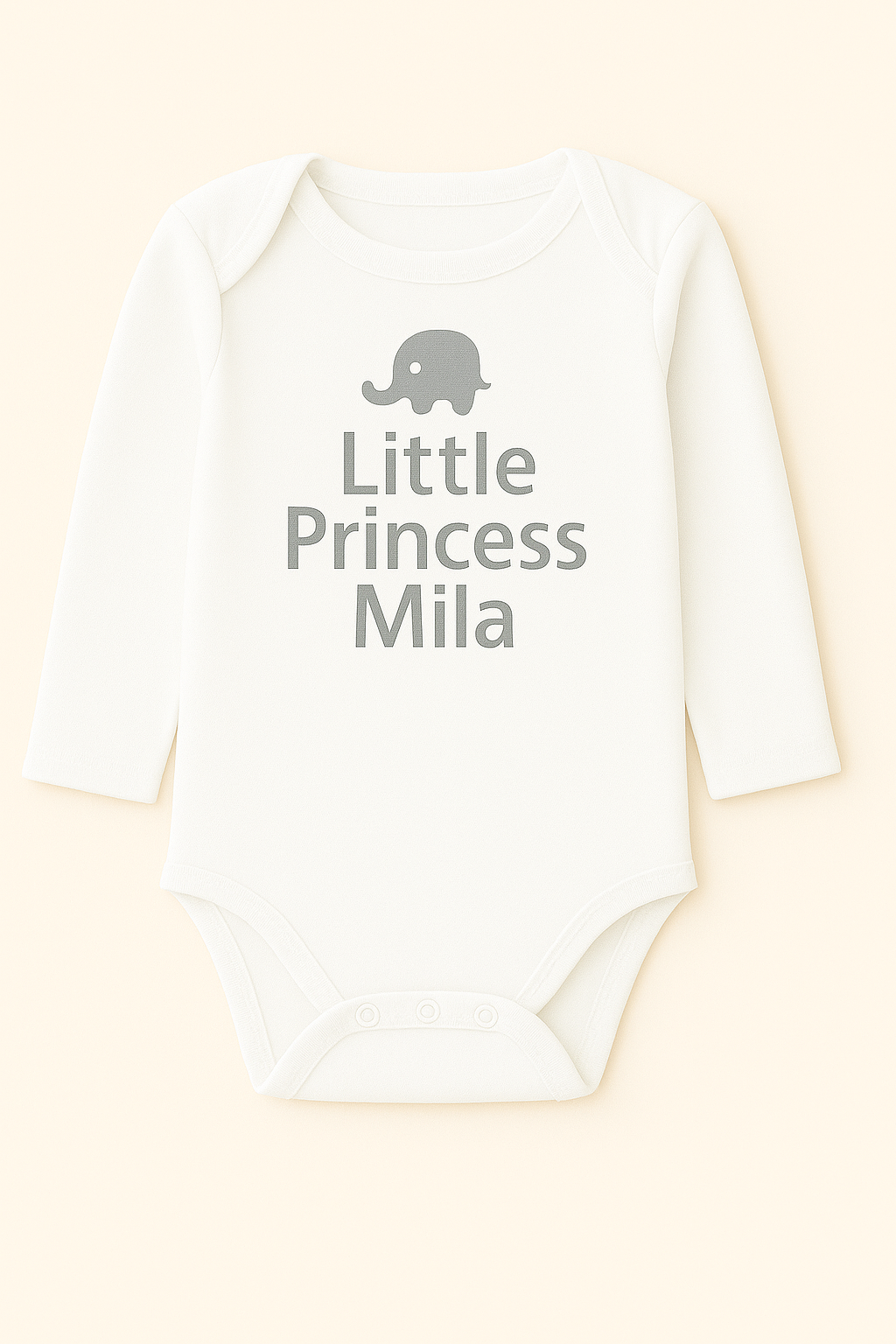 Langarm-Babybody mit Elefantenmotiv & Wunschtext (100% Baumwolle)