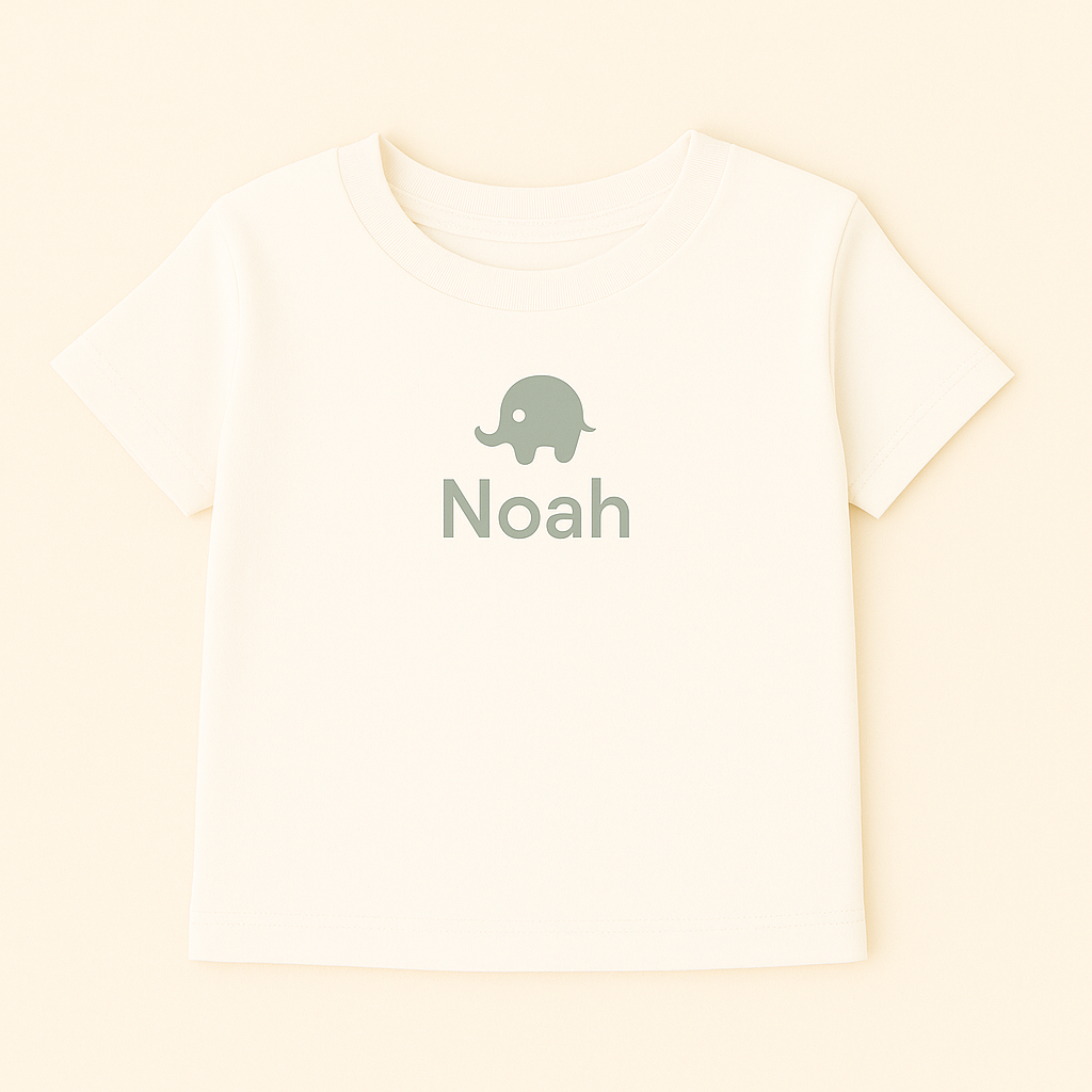 Kinder T-Shirt mit Elefantenmotiv & Name (100% Baumwolle)