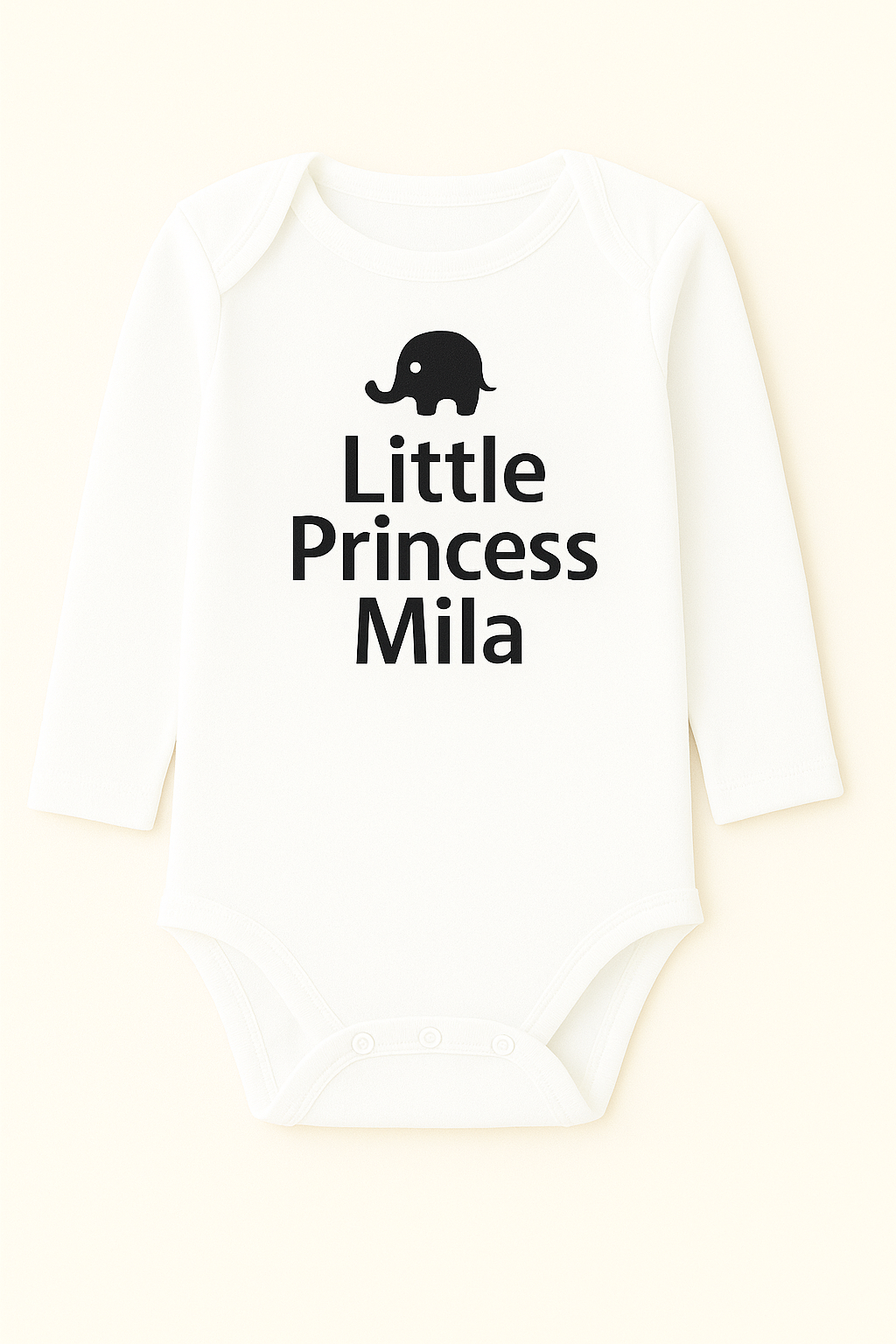 Langarm-Babybody mit Elefantenmotiv & Wunschtext (100% Baumwolle)