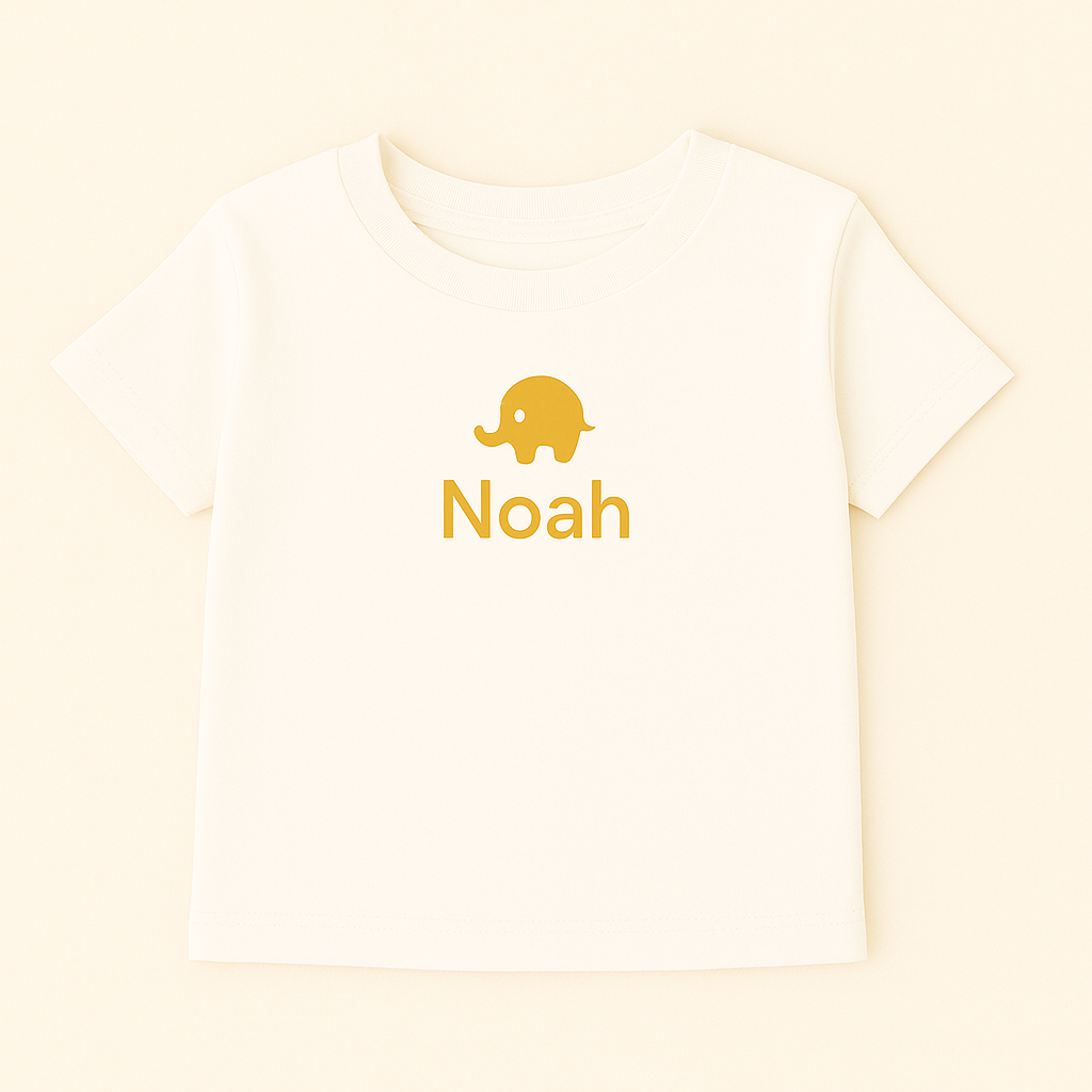 Kinder T-Shirt mit Elefantenmotiv & Name (100% Baumwolle)