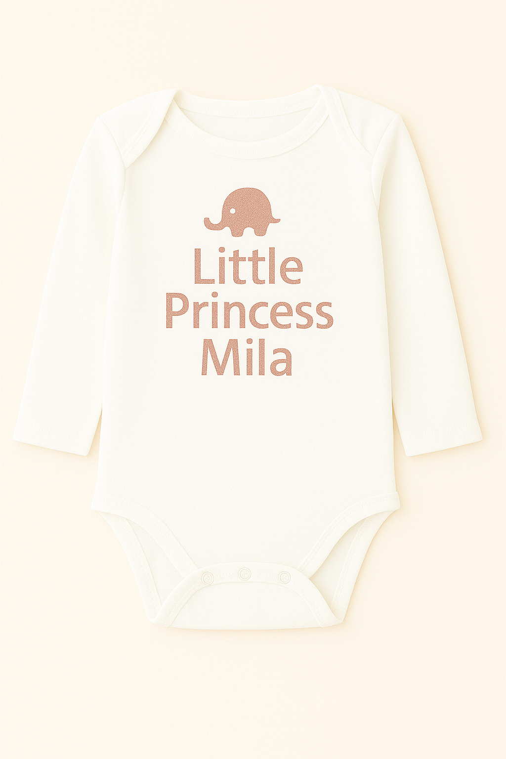 Langarm-Babybody mit Elefantenmotiv & Wunschtext (100% Baumwolle)