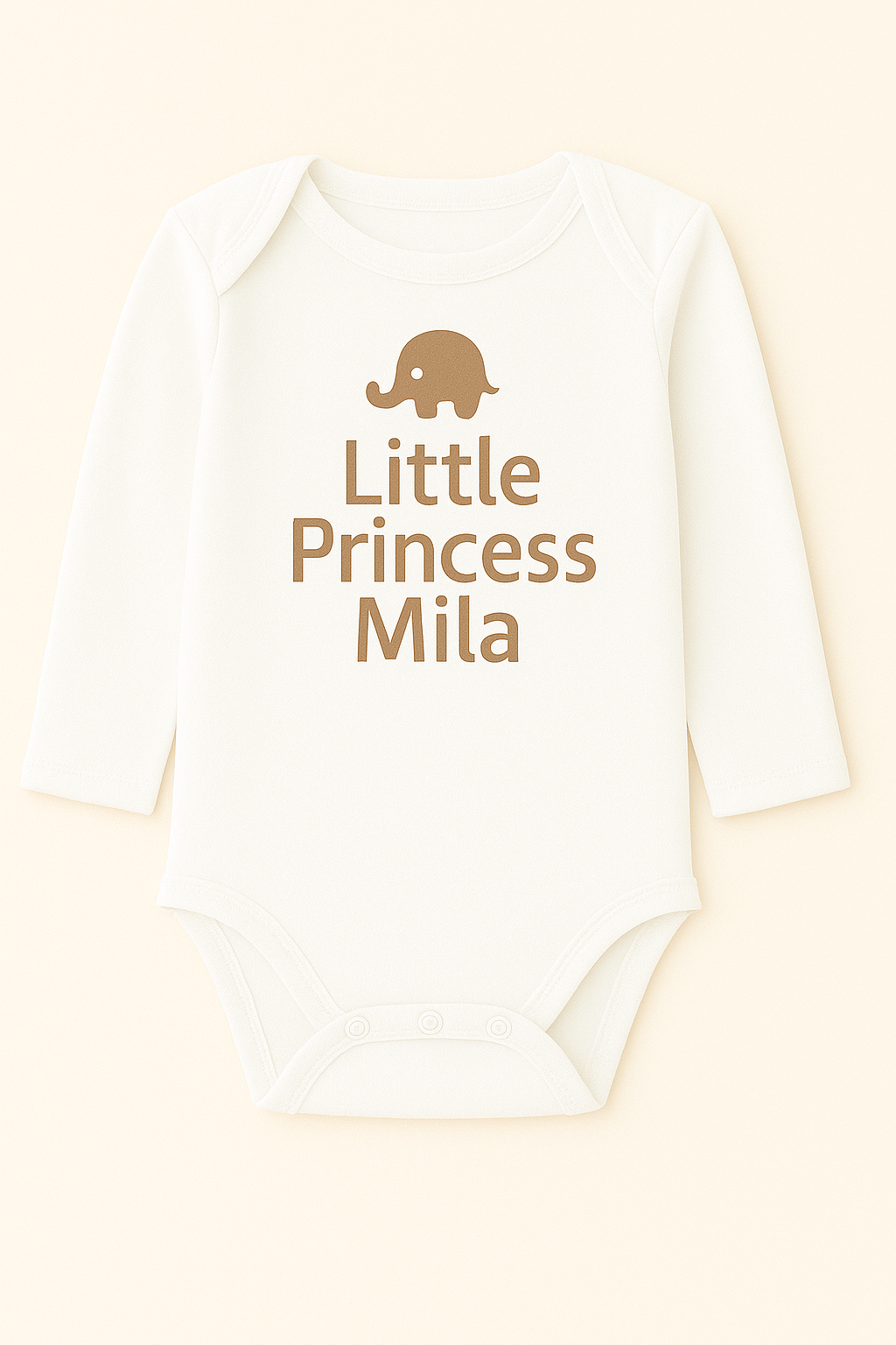 Langarm-Babybody mit Elefantenmotiv & Wunschtext (100% Baumwolle)
