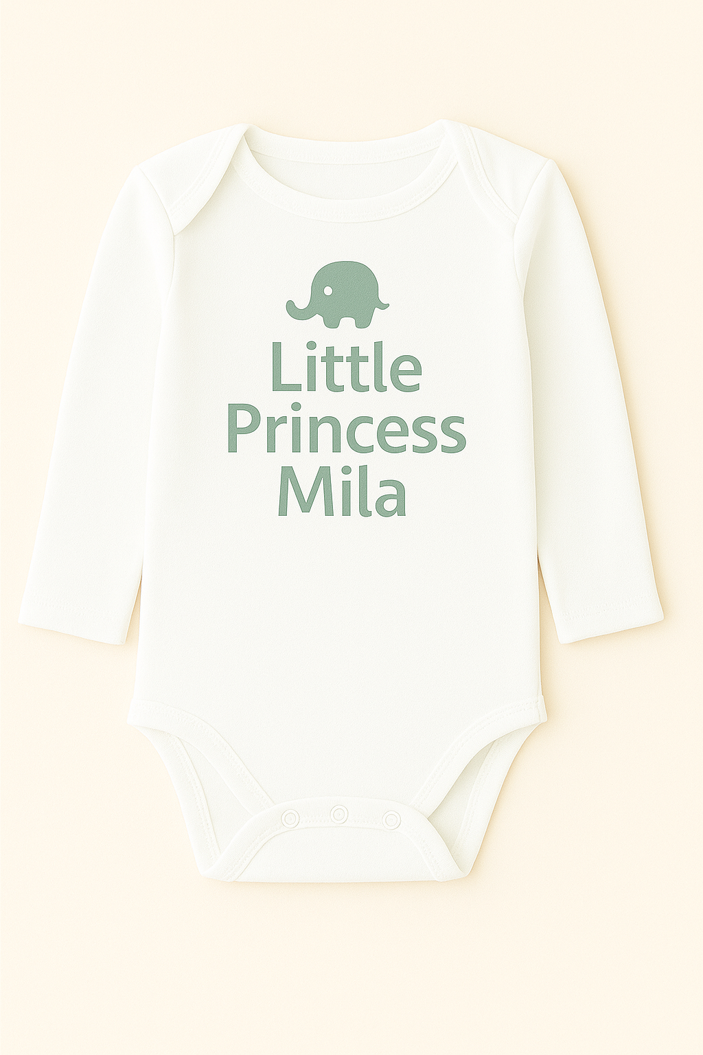 Langarm-Babybody mit Elefantenmotiv & Wunschtext (100% Baumwolle)