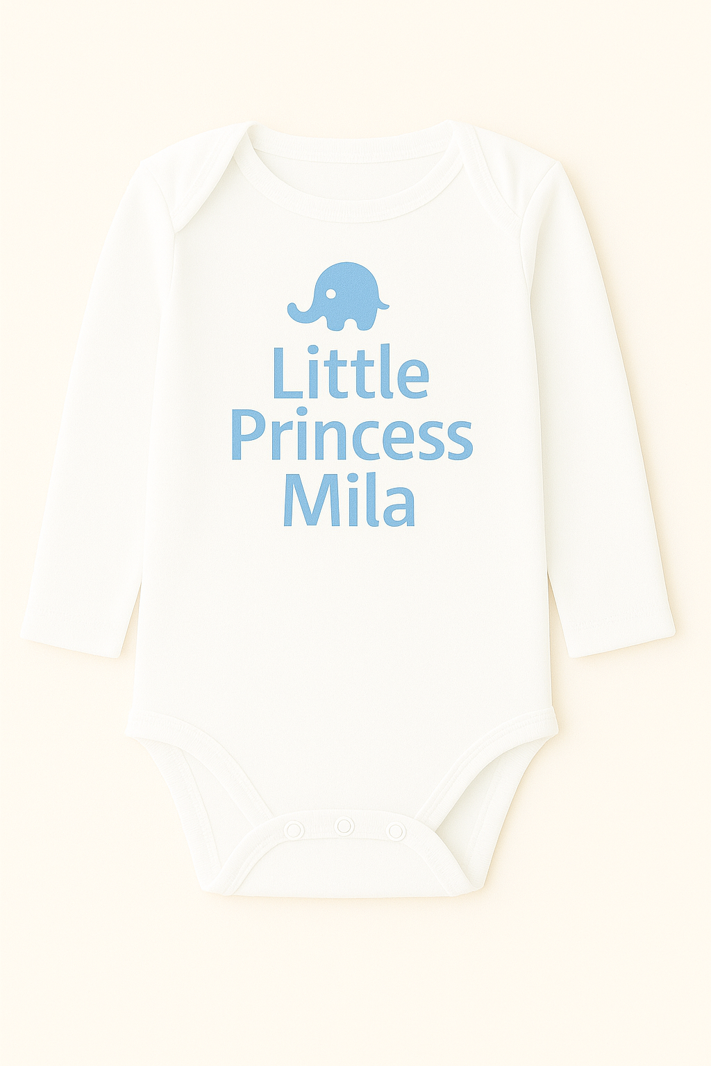 Langarm-Babybody mit Elefantenmotiv & Wunschtext (100% Baumwolle)