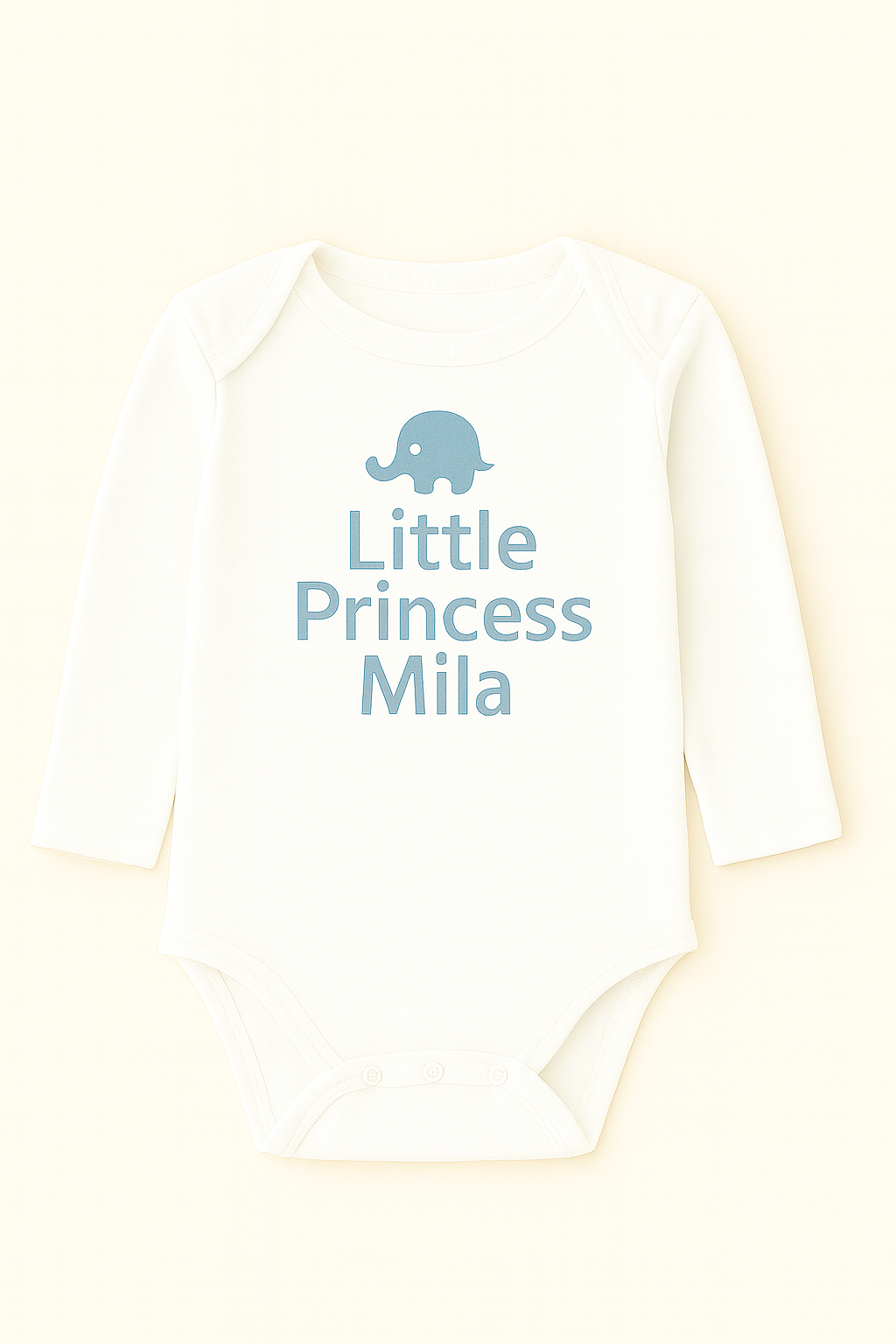 Langarm-Babybody mit Elefantenmotiv & Wunschtext (100% Baumwolle)