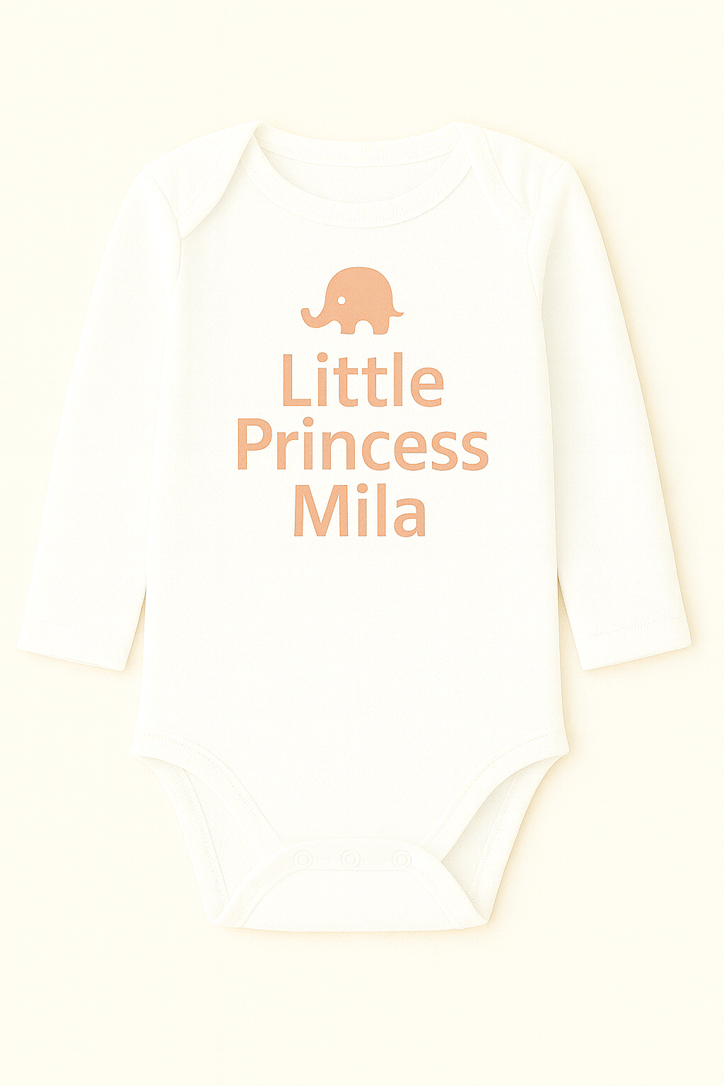 Langarm-Babybody mit Elefantenmotiv & Wunschtext (100% Baumwolle)