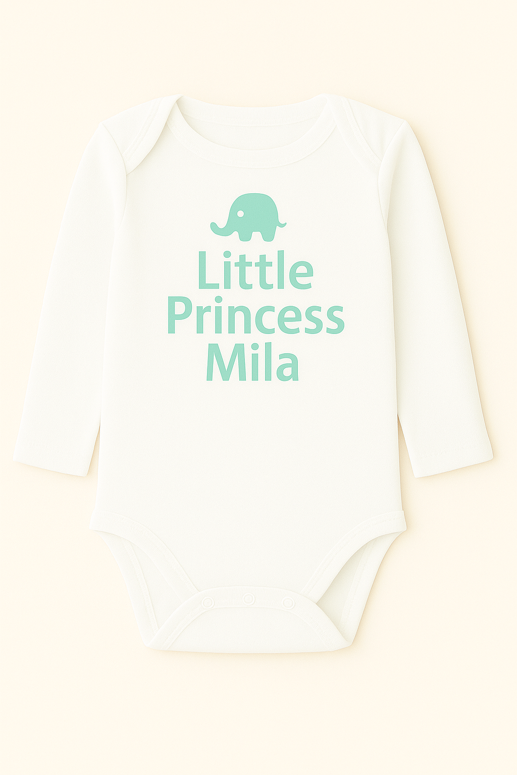 Langarm-Babybody mit Elefantenmotiv & Wunschtext (100% Baumwolle)