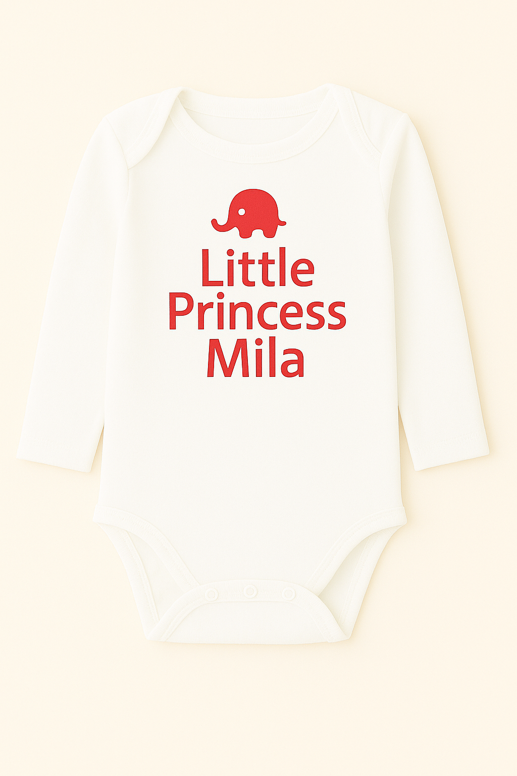 Langarm-Babybody mit Elefantenmotiv & Wunschtext (100% Baumwolle)