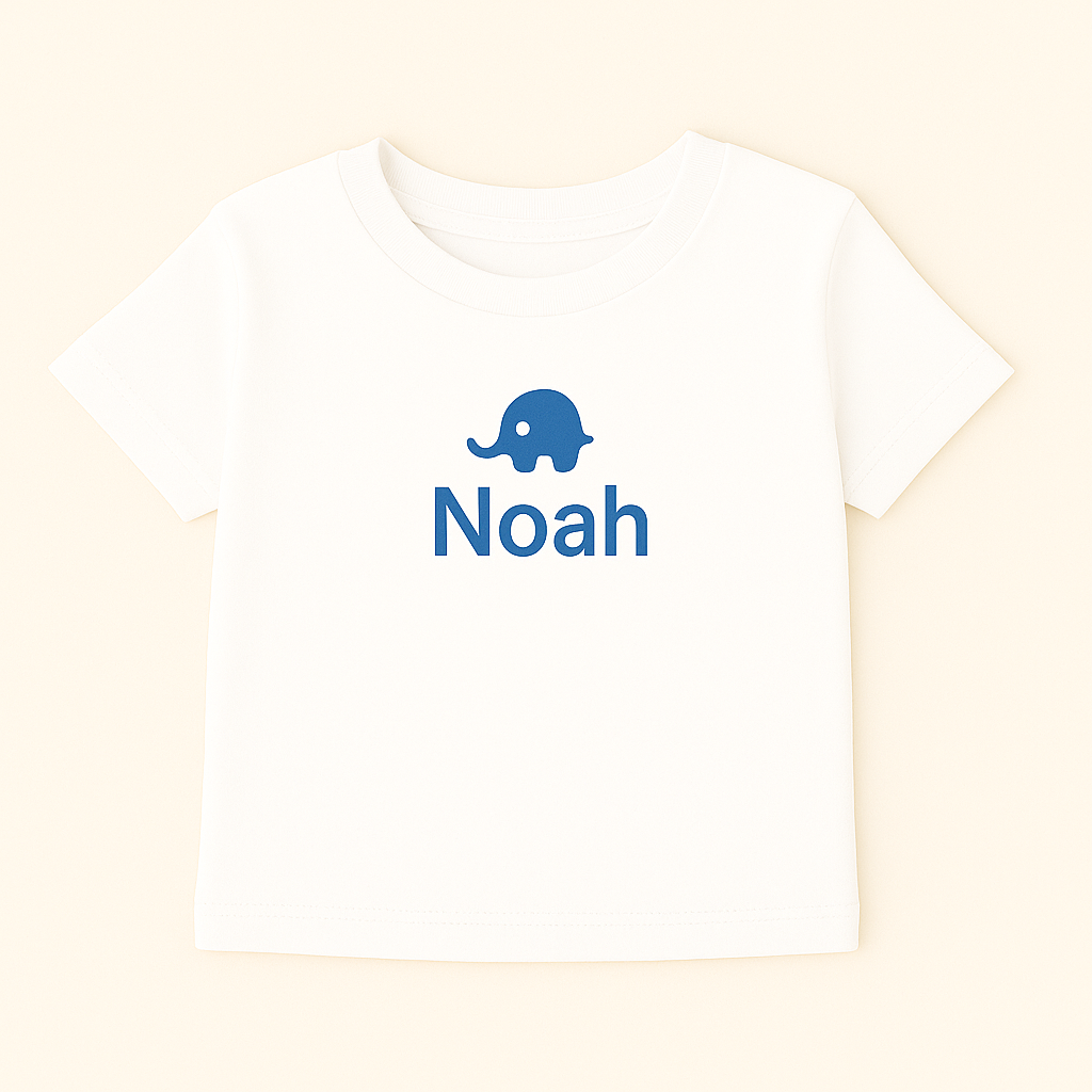 Kinder T-Shirt mit Elefantenmotiv & Name (100% Baumwolle)