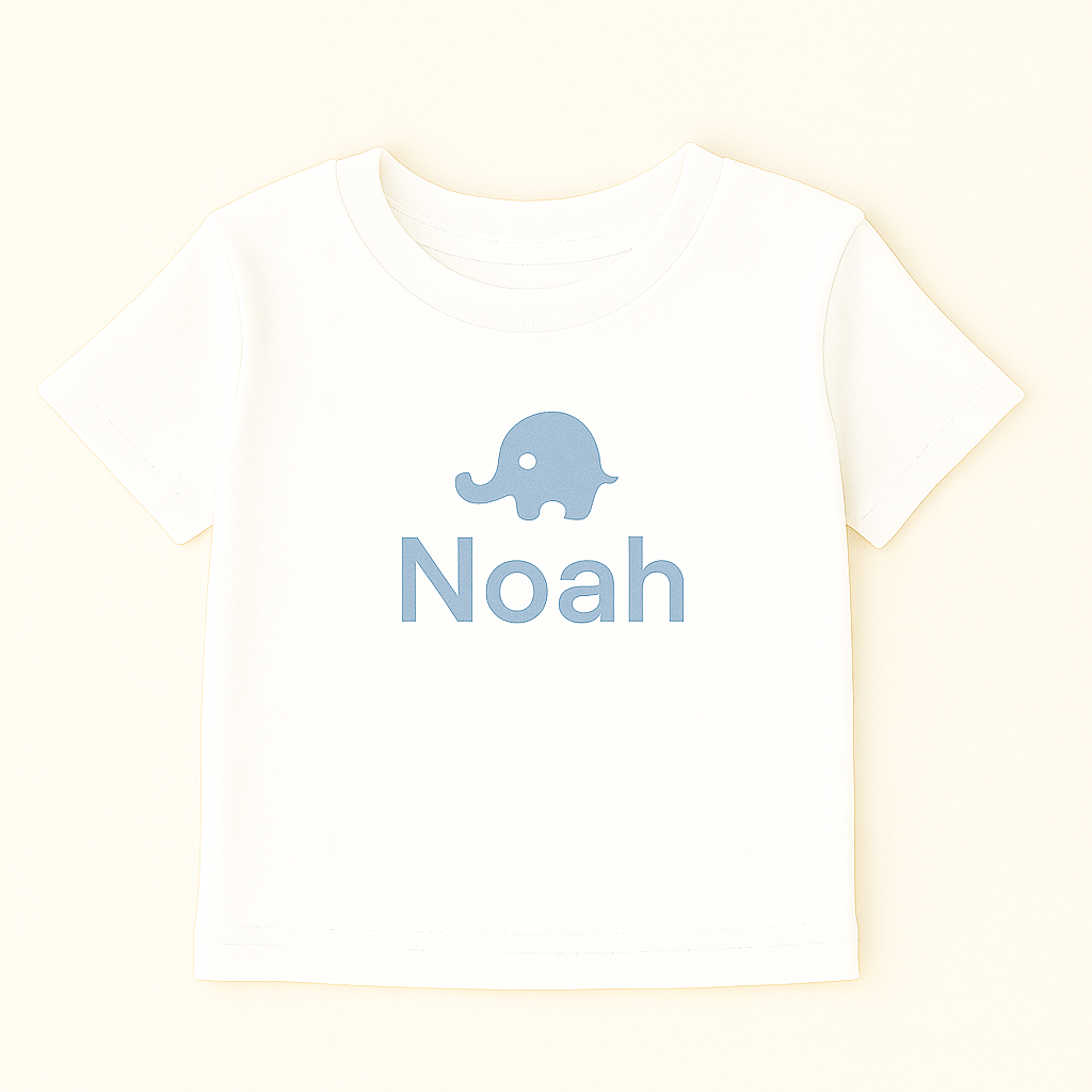 Kinder T-Shirt mit Elefantenmotiv & Name (100% Baumwolle)