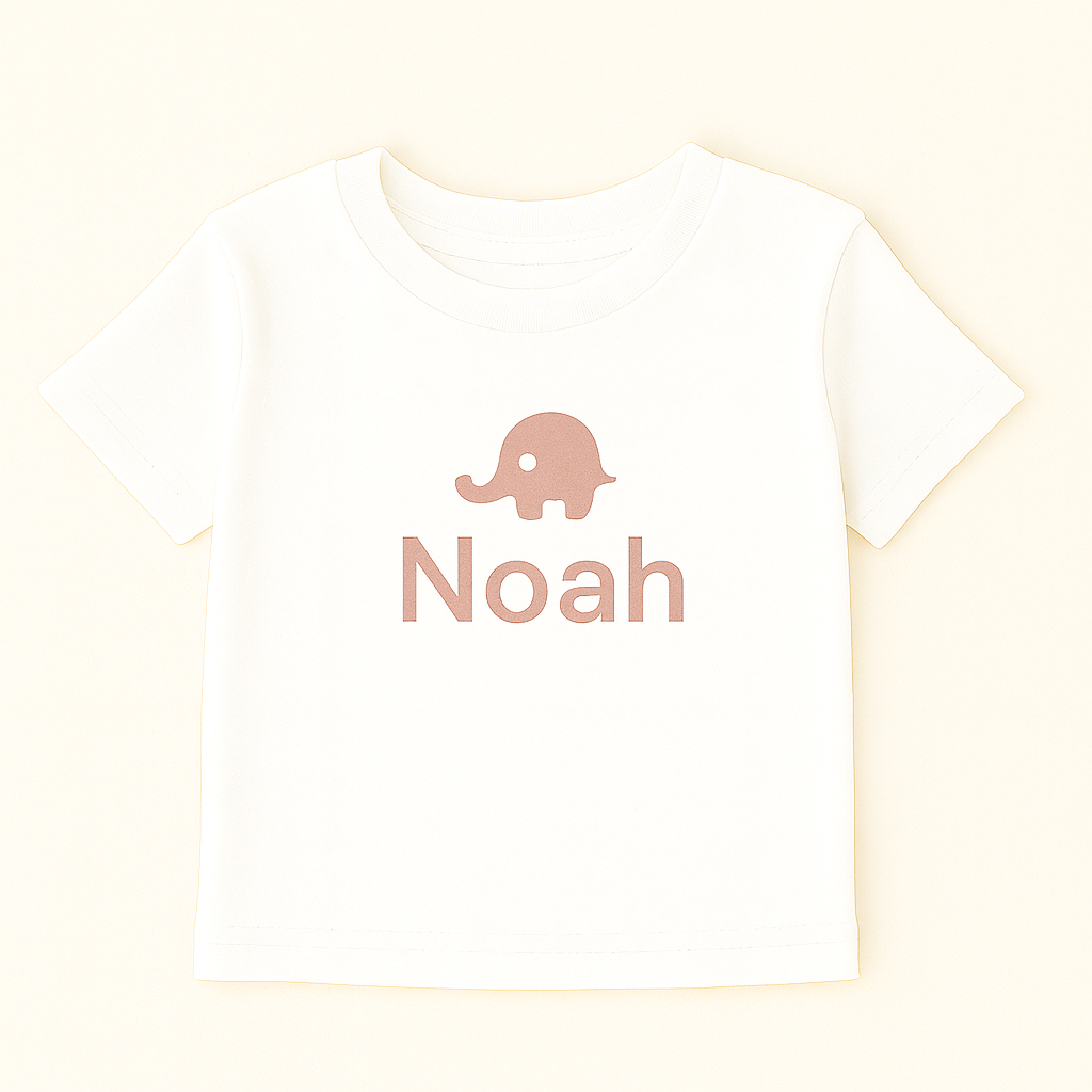 Kinder T-Shirt mit Elefantenmotiv & Name (100% Baumwolle)