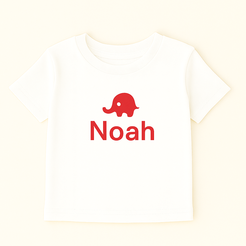 Kinder T-Shirt mit Elefantenmotiv & Name (100% Baumwolle)