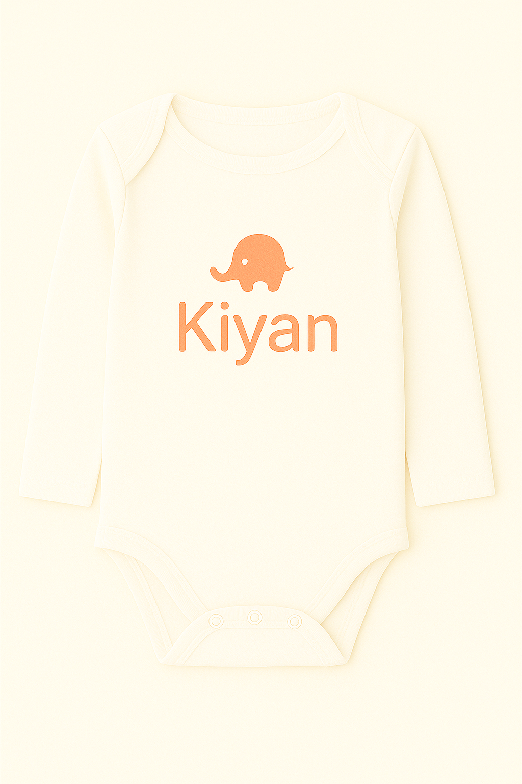 Langarm-Babybody mit Elefantenmotiv & Name (100% Baumwolle)