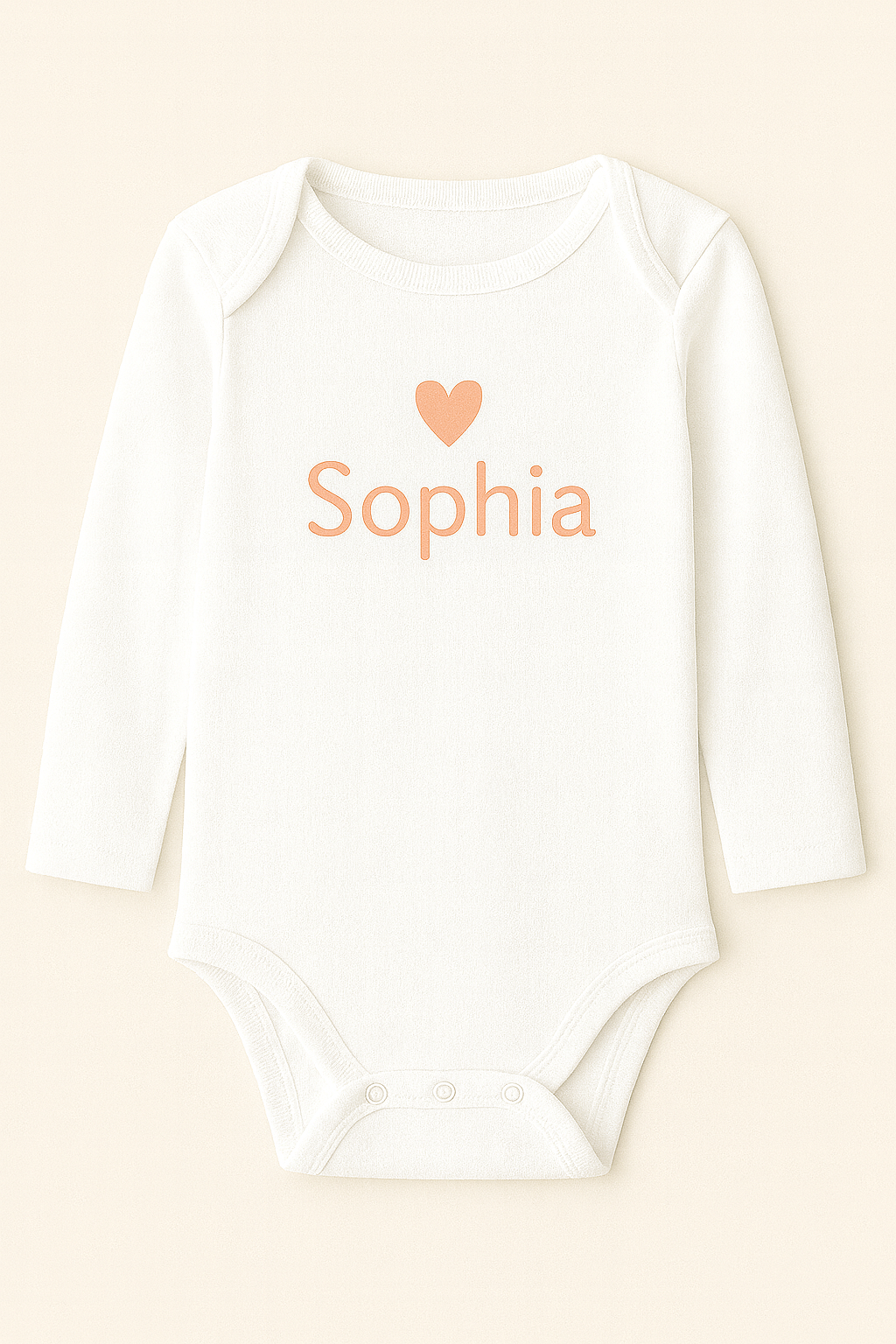 Langarm-Babybody mit Herzmotiv & Name (100% Baumwolle)