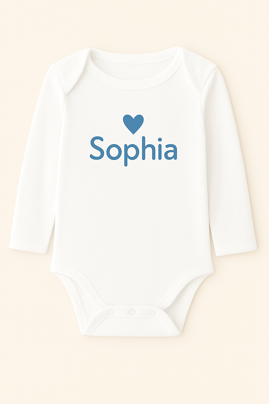 Langarm-Babybody mit Herzmotiv & Name (100% Baumwolle)