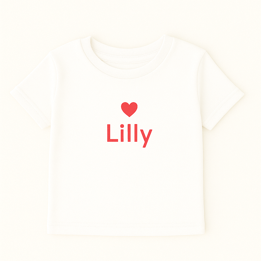 Kinder T-Shirt mit Herzmotiv & Name (100% Baumwolle)
