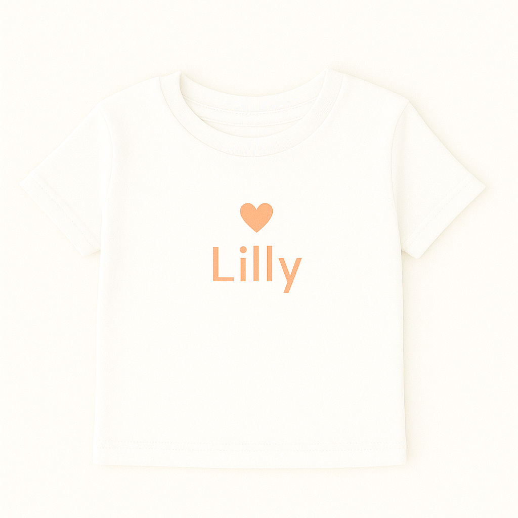 Kinder T-Shirt mit Herzmotiv & Name (100% Baumwolle)