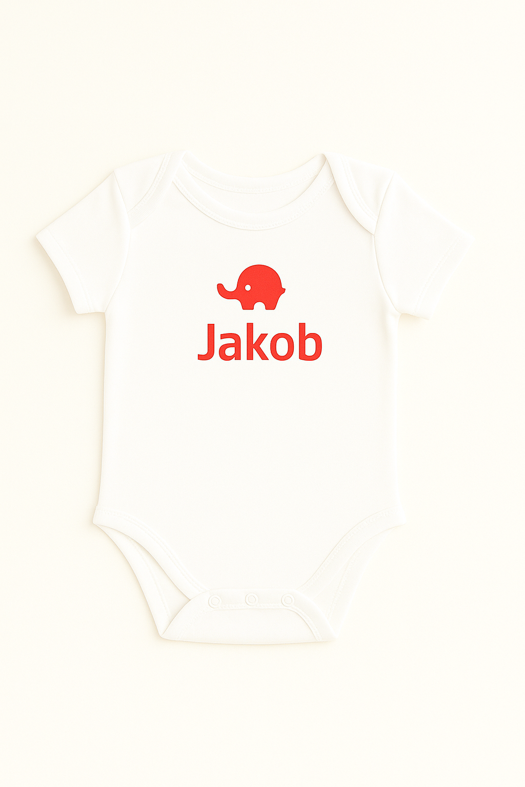 Kurzarm-Babybody mit Elefantenmotiv & Namen (100% Baumwolle)