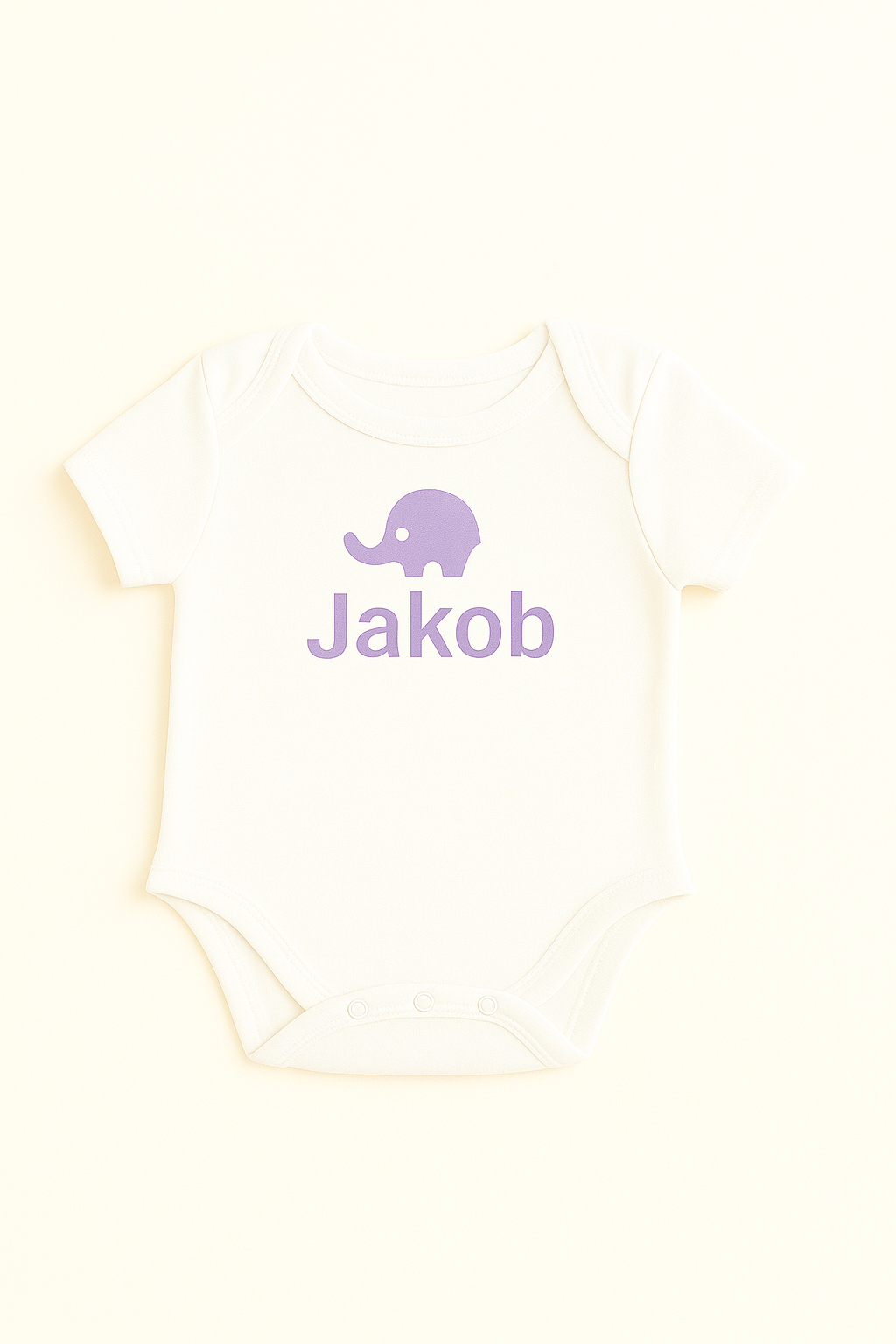 Kurzarm-Babybody mit Elefantenmotiv & Namen (100% Baumwolle)