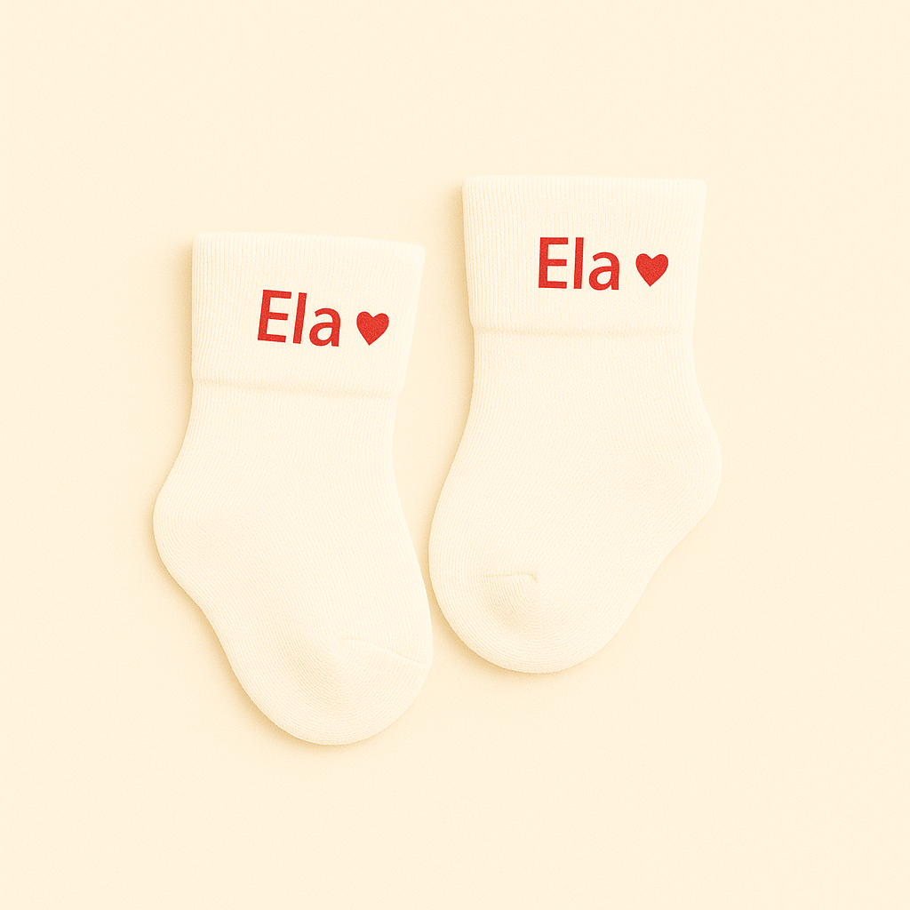 Personalisierte Baby-Socken mit Herzmotiv