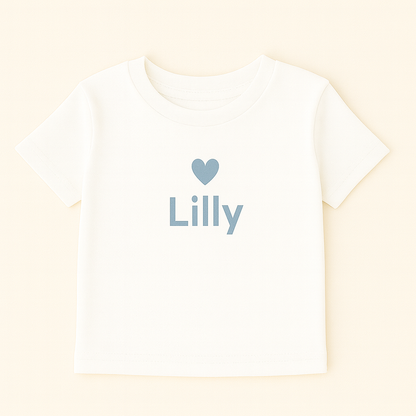 Kinder T-Shirt mit Herzmotiv & Name (100% Baumwolle)