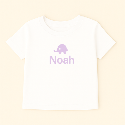 Kinder T-Shirt mit Elefantenmotiv & Name (100% Baumwolle)