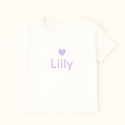 Kinder T-Shirt mit Herzmotiv & Name (100% Baumwolle)