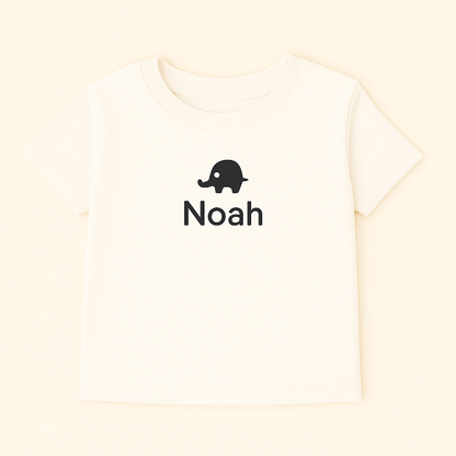 Kinder T-Shirt mit Elefantenmotiv & Name (100% Baumwolle)