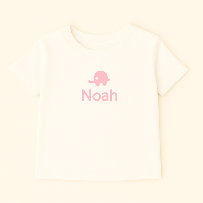 Kinder T-Shirt mit Elefantenmotiv & Name (100% Baumwolle)