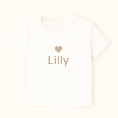 Kinder T-Shirt mit Herzmotiv & Name (100% Baumwolle)