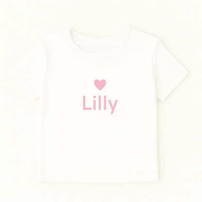 Kinder T-Shirt mit Herzmotiv & Name (100% Baumwolle)