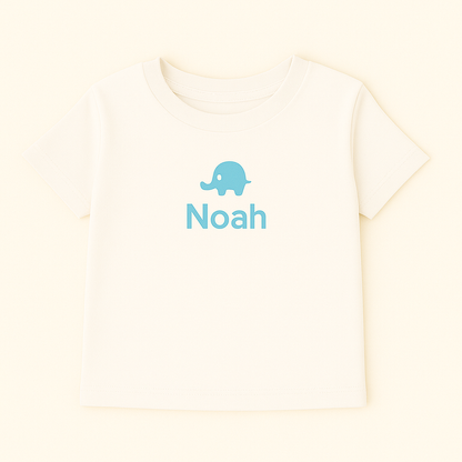 Kinder T-Shirt mit Elefantenmotiv & Name (100% Baumwolle)