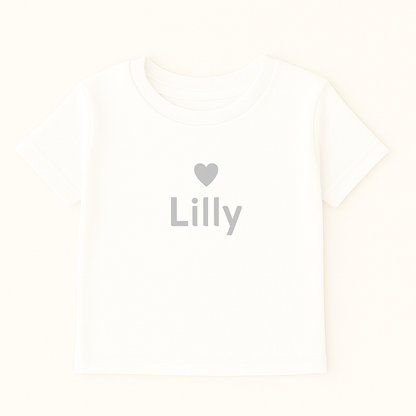 Kinder T-Shirt mit Herzmotiv & Name (100% Baumwolle)