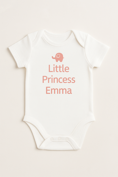 Kurzarm-Babybody mit Elefantenmotiv & Wunschtext (100% Baumwolle)