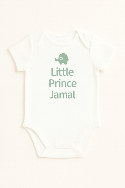 Kurzarm-Babybody mit Elefantenmotiv & Wunschtext (100% Baumwolle)