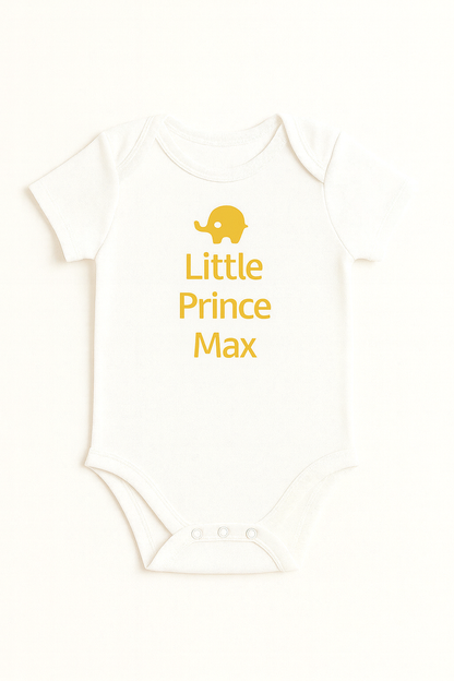 Kurzarm-Babybody mit Elefantenmotiv & Wunschtext (100% Baumwolle)