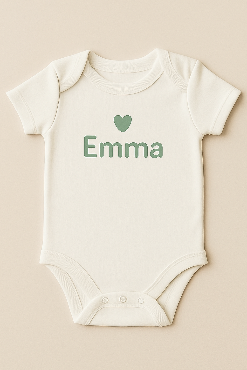 Kurzarm-Babybody mit Herzmotiv & Name (100% Baumwolle)