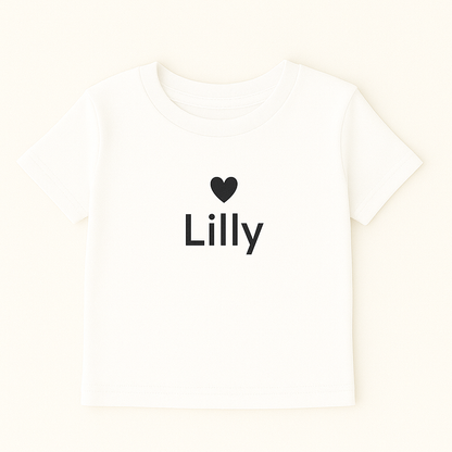 Kinder T-Shirt mit Herzmotiv & Name (100% Baumwolle)