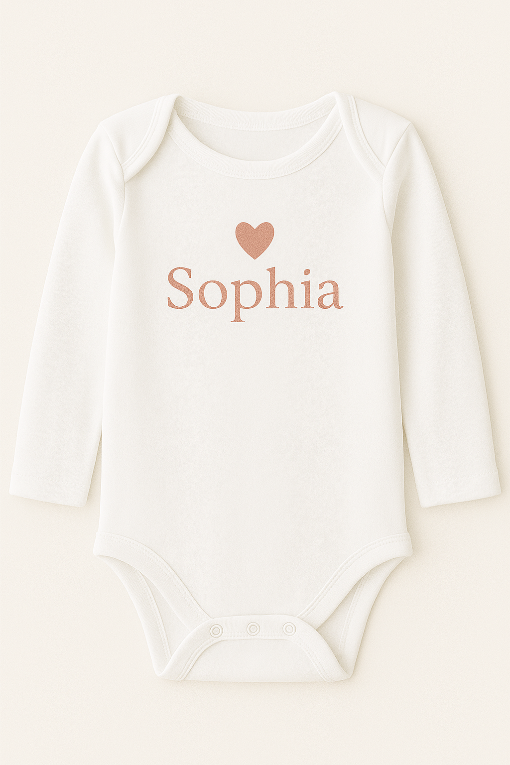 Langarm-Babybody mit Herzmotiv & Name (100% Baumwolle)