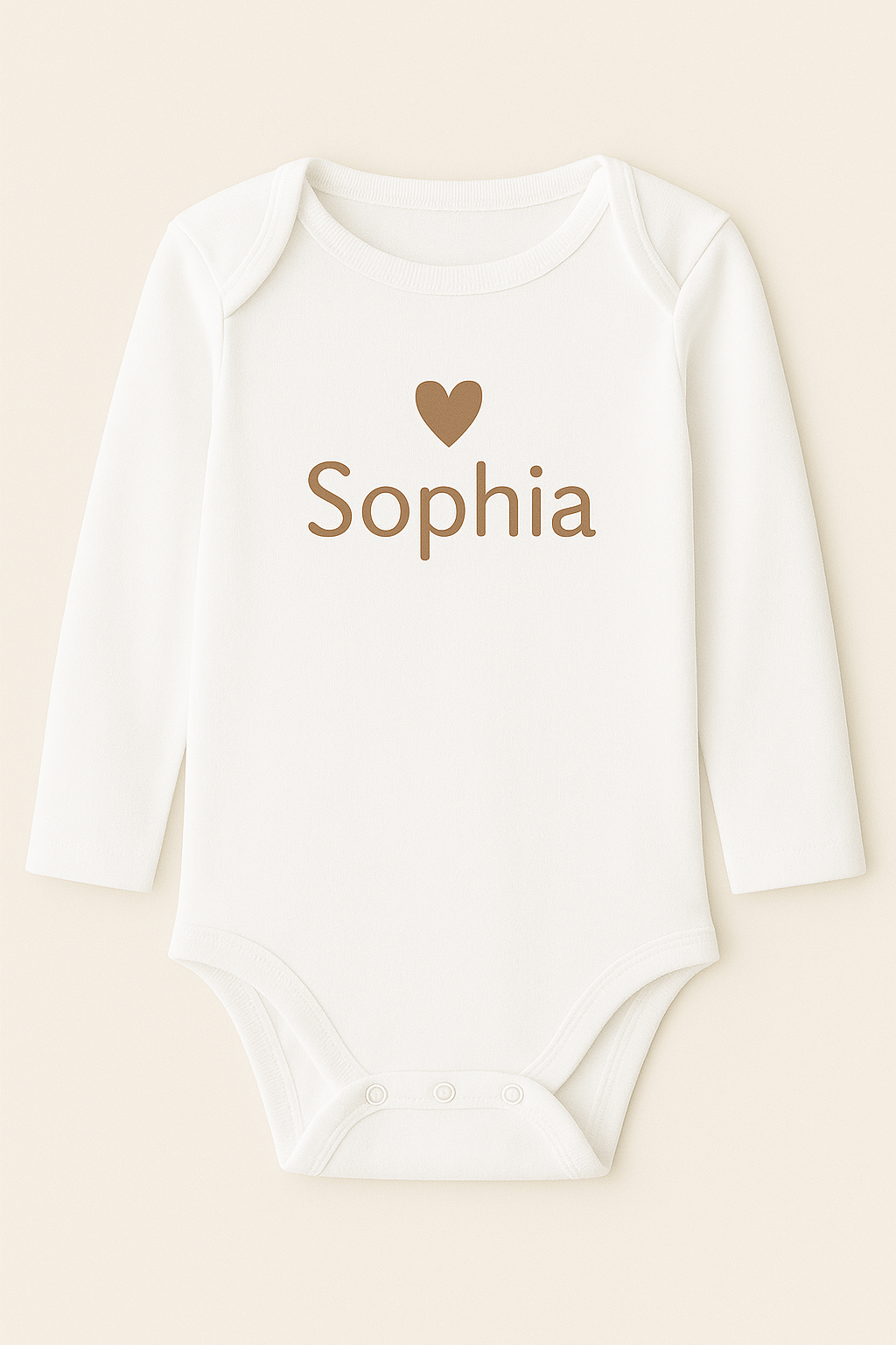 Langarm-Babybody mit Herzmotiv & Name (100% Baumwolle)