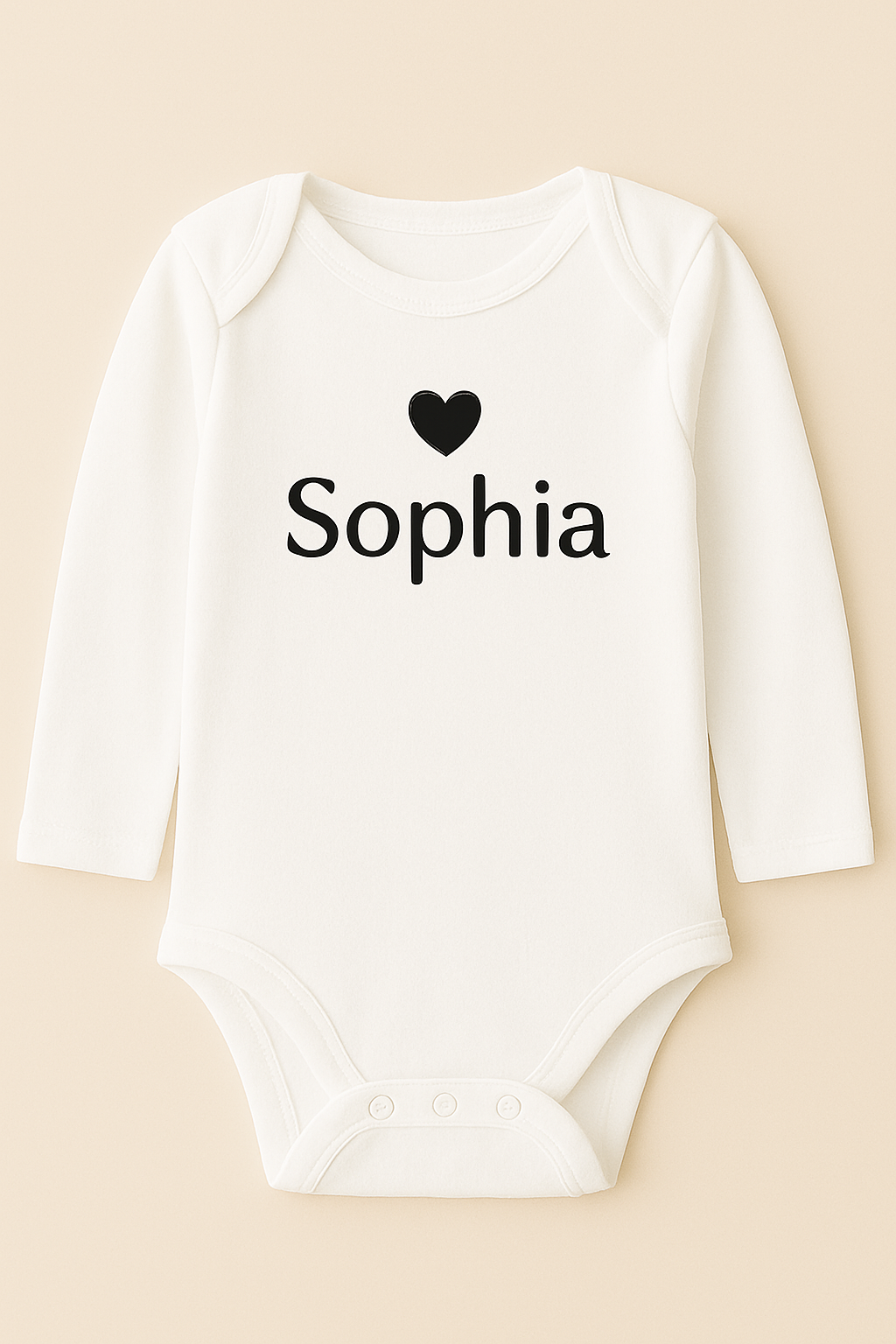 Langarm-Babybody mit Herzmotiv & Name (100% Baumwolle)