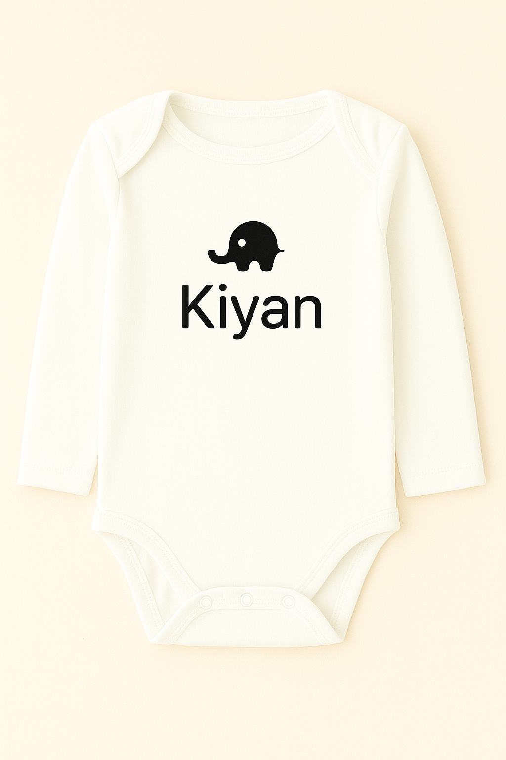 Langarm-Babybody mit Elefantenmotiv & Name (100% Baumwolle)