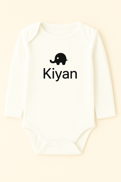 Langarm-Babybody mit Elefantenmotiv & Name (100% Baumwolle)