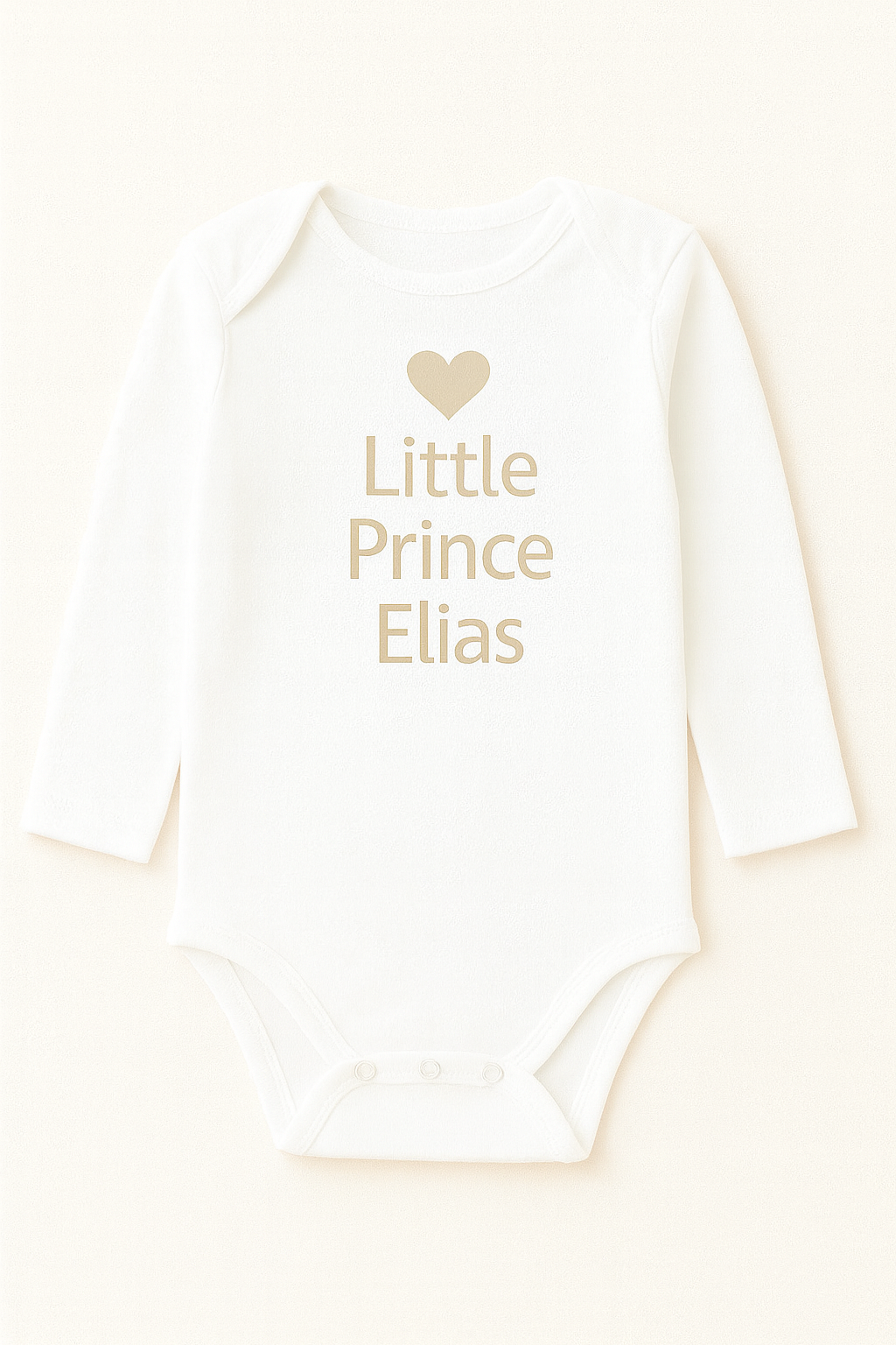 Langarm-Babybody mit Herzmotiv & Wunschtext (100% Baumwolle)