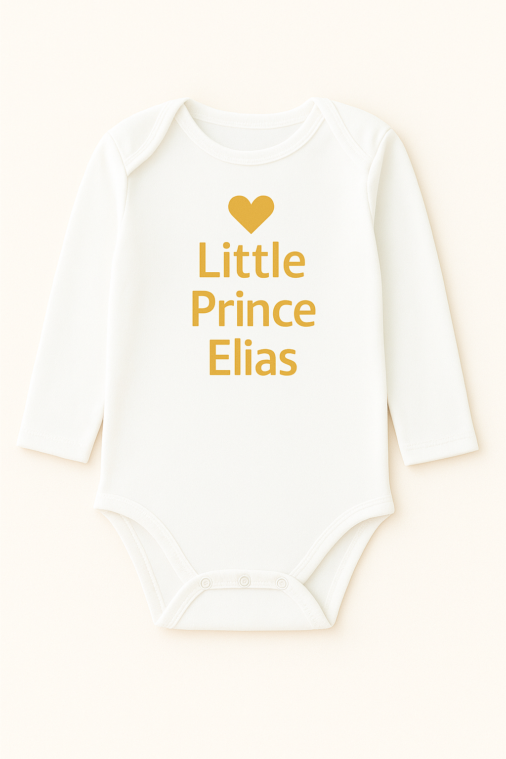 Langarm-Babybody mit Herzmotiv & Wunschtext (100% Baumwolle)
